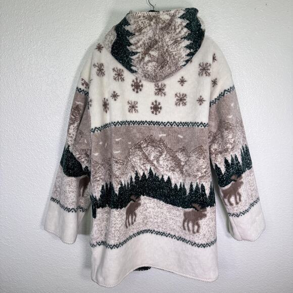 Denali Jacket Womens Medium Reversible Fleece Coat Hooded Moose Winter Scene Vtg - Picture 2 of 15
